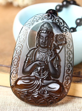 2026年冰种黑曜石大势至菩萨吊坠男女属马本命年本命佛守护神项链