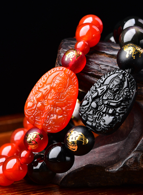 属龙人鸡龙赴吉瑞黑曜石玛瑙手链男女2026年普贤菩萨六合局手串