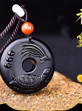 秘术吉阁灵龟赐福佑平安扣吊坠黑曜石项链2026年马年事业礼物