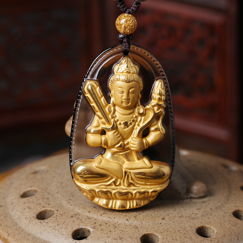 18K黄金镀金黑曜石虚空藏菩萨生肖属牛虎本命佛守护神吊坠