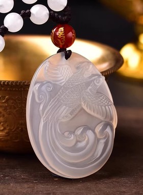 比翼增情白玉髓玛瑙吊坠2026年吉祥物鸳鸯生情催缘比翼双飞项链