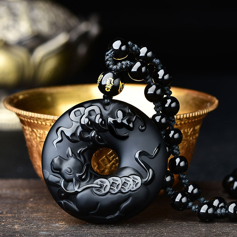 牛钱纳宝吊坠黑曜石属鼠人2026年吉祥物男女生肖鼠佩戴挂件