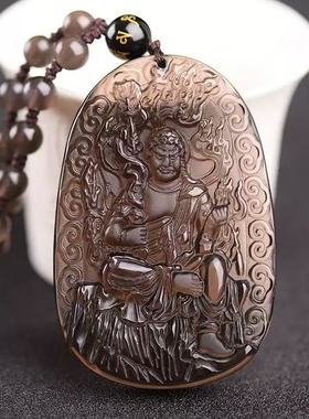 2026年冰种黑曜石不动明王不动尊普萨吊坠属鸡本命佛守护神项链