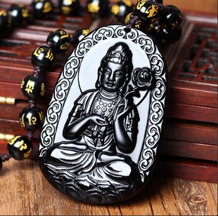 2026年黑曜石属马守护神大势至菩萨本命佛生肖马黑耀石普萨吊坠