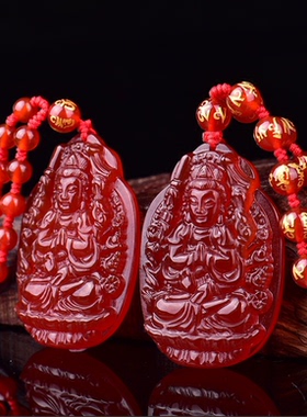 花边属鼠红玛瑙千手观音吊坠项链