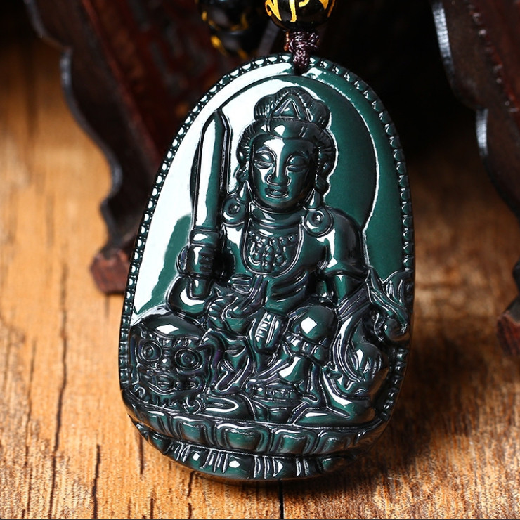 2026年天然彩虹眼黑曜石文殊菩萨吊坠生肖属兔本命佛守护神男女