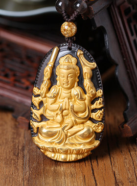 冰种镀金千手观音属鼠守护神吊坠