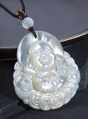 佛公吊坠小众鱼骨贝雕螺钿弥勒佛