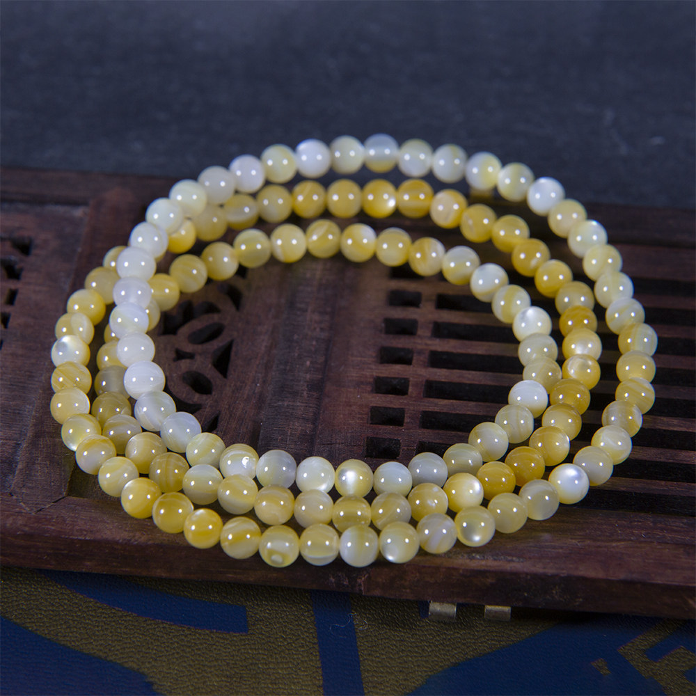 天然螺钿老鱼骨手串珍珠母贝壳黄金贝多圈蛤蜊光圆珠手链文艺风