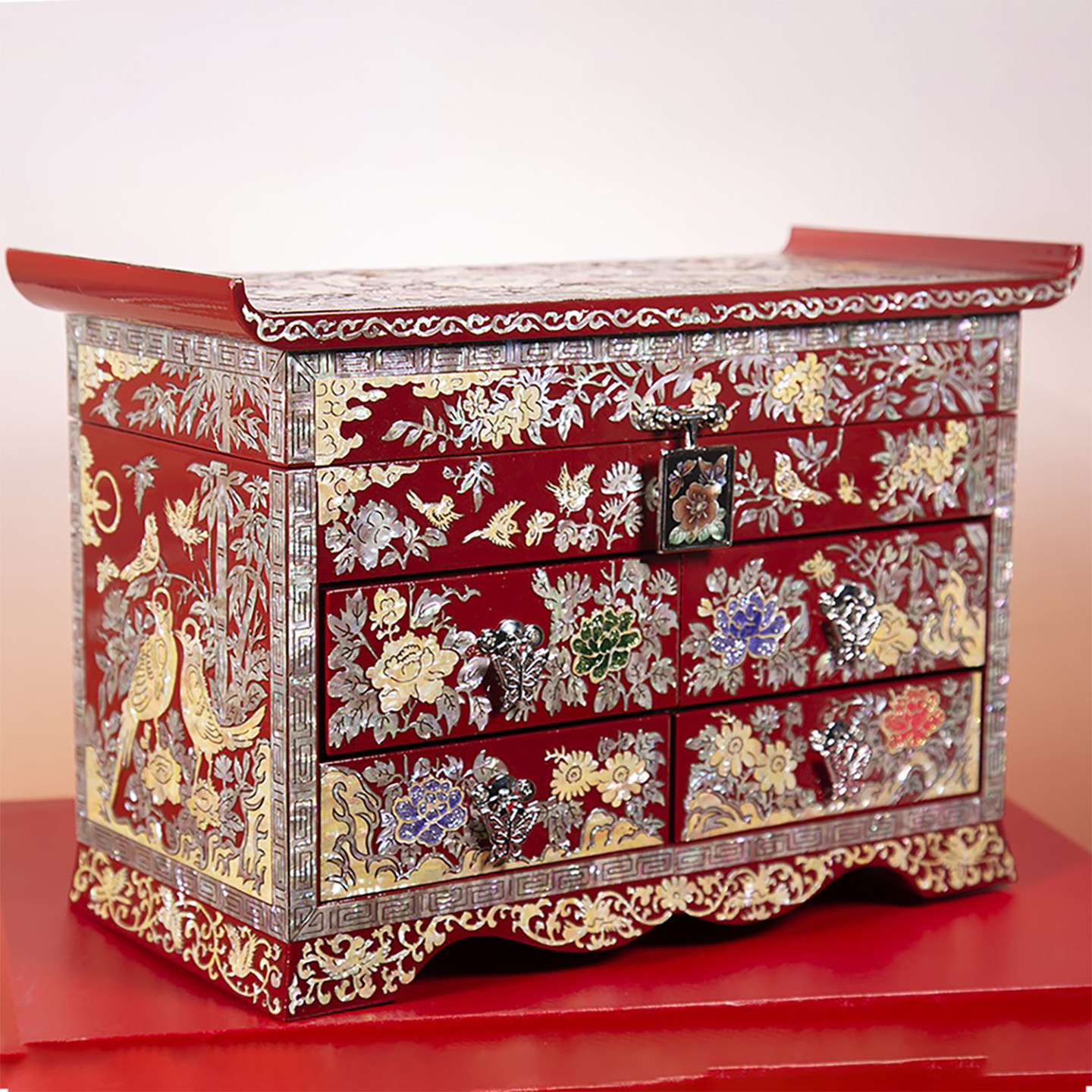 天然螺钿漆器中式首饰盒收纳盒实木质锦盒子陪嫁新婚礼物商务珠宝