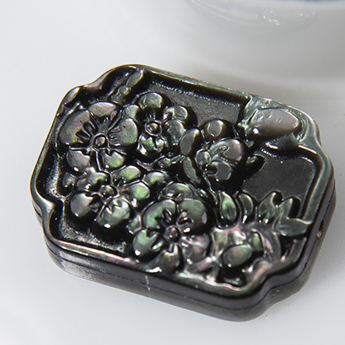 天然黑蝶贝贝壳雕牡丹花壁画配件