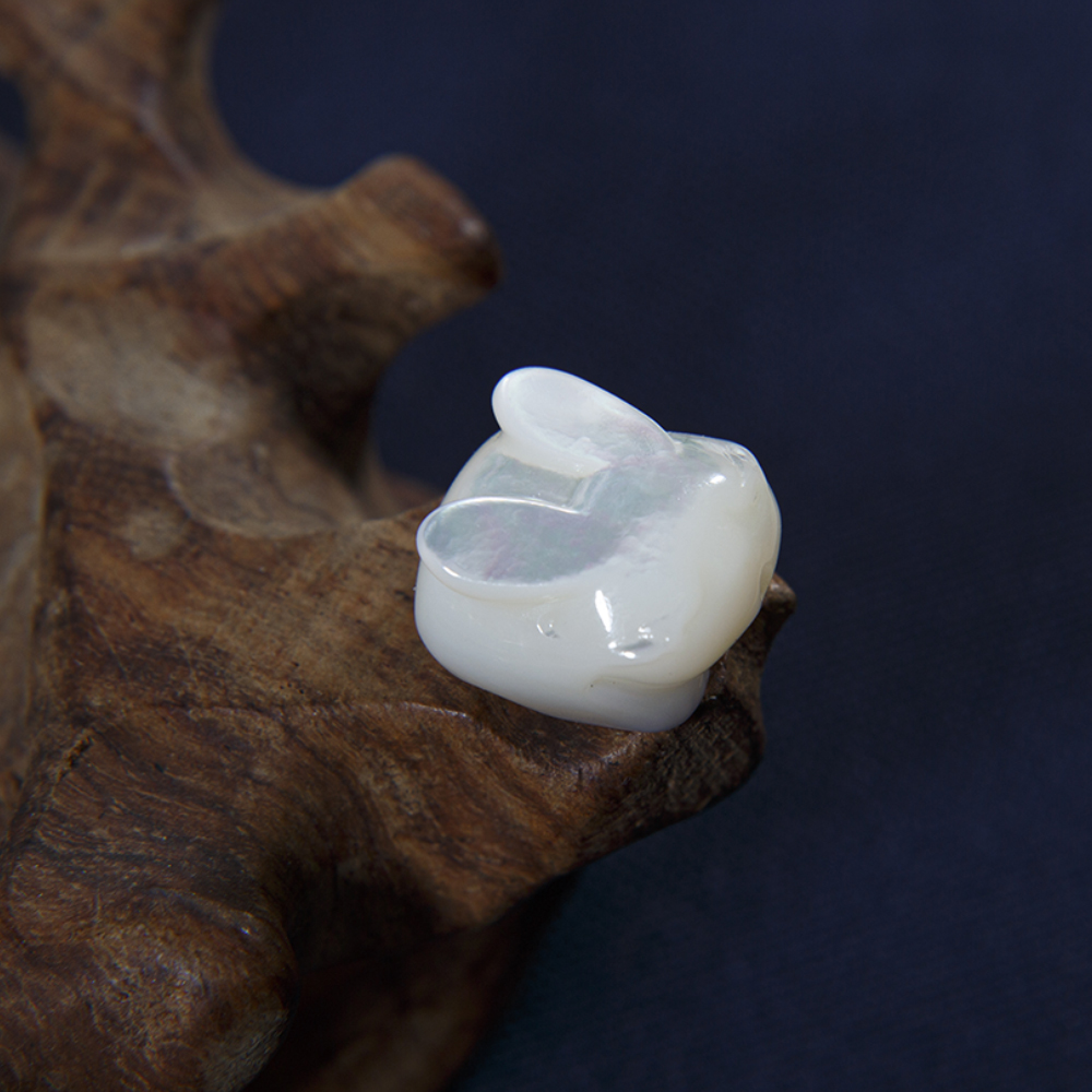 白碟贝兔年螺钿老鱼骨文玩背云