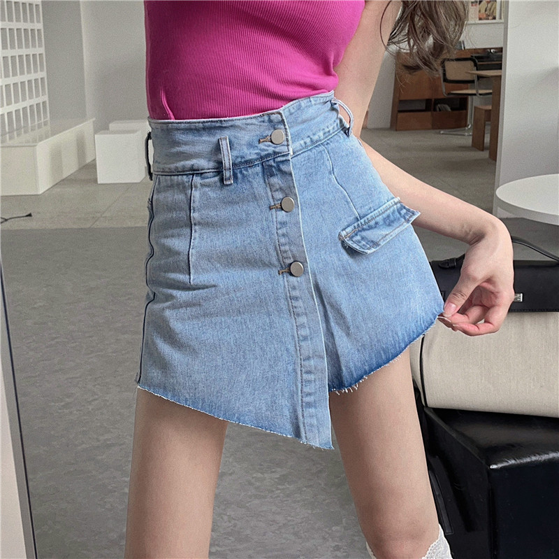 Real shot 2021 design sense irregular minority trouser skirt high waist and thin A-line denim skirt