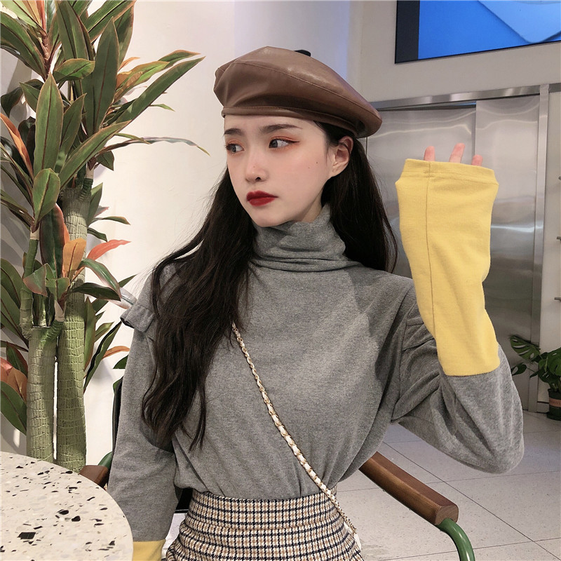 Real shot of 2021 spring new high collar slim fitting agaric edge color matching bottom coat with elastic and thin inner layer