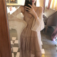 French V-neck glittering draped dress