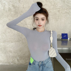 Real shot 2021 new basic solid round neck short tight long sleeve bottomed T-shirt