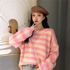Women's sweaters fall / winter 2020 new lazy style rainbow loose Pullover soft milk stripe