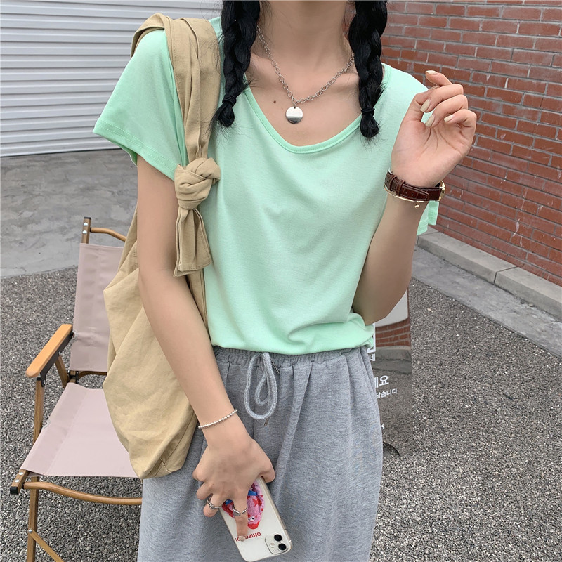 實拍2021新款春秋夏季短袖內搭純色上衣打底衫ins潮t恤