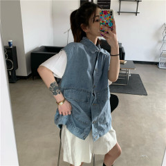 Real shooting spring women's College style loose and versatile net red fried Street denim versatile vest