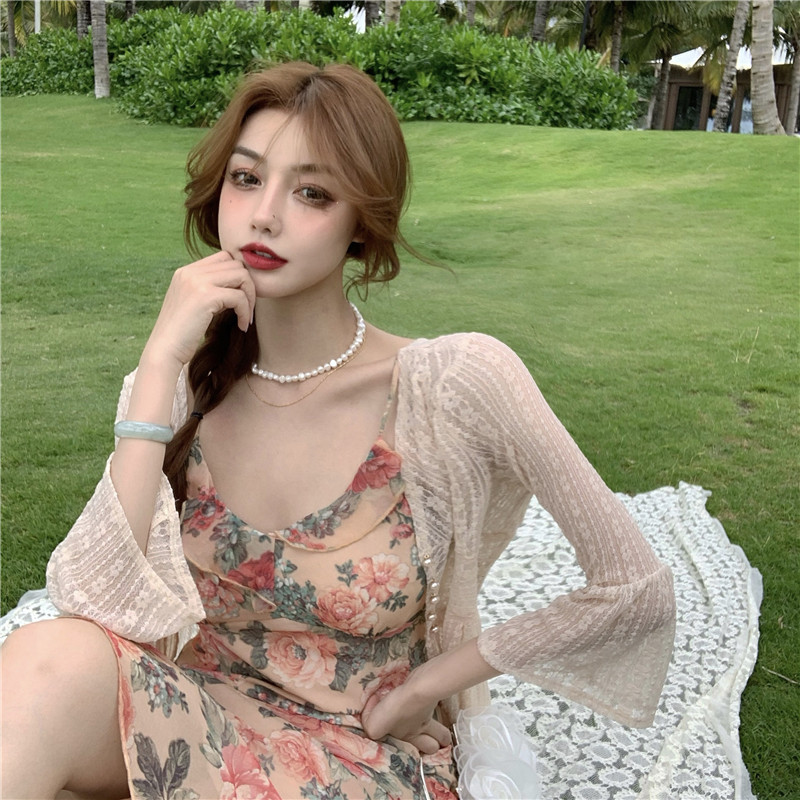 Real shot retro gentle elegant sexy drawstring print dress with ruffle and buttocks