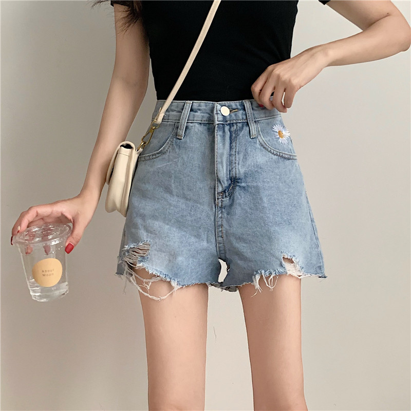 Real shot denim shorts for women in spring and summer