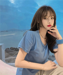 Real shot Xinjiang cotton cool basic versatile solid color T-shirt