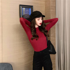 Real photo 2021 new versatile solid color with bottom coat for women's autumn and winter slim long sleeve T-shirt
