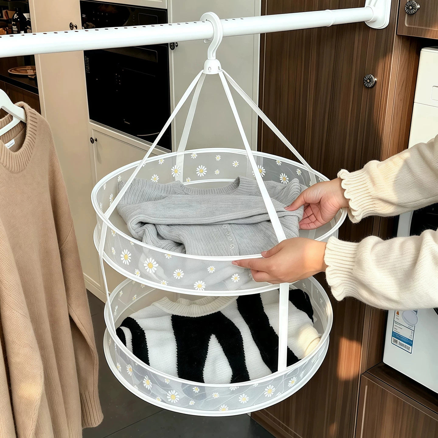 羊毛衫平铺晾衣架大容量双层可折叠防风网兜多功能衣服袜子晒衣篮