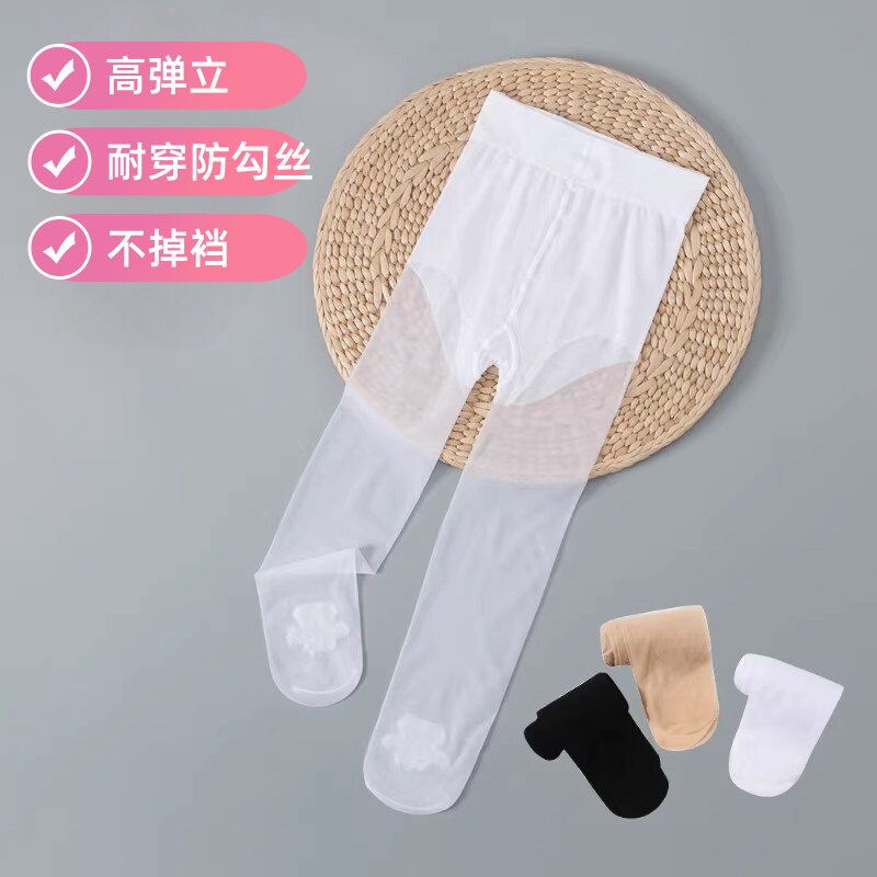 儿童丝袜女童连裤袜夏季超薄款防勾丝白色舞蹈袜女宝宝防蚊连体袜