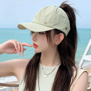 ins网红空顶旅游帽子女款夏高马尾薄款鸭舌帽百搭遮阳防晒棒球帽