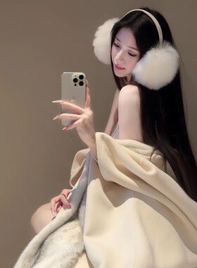 白色仿狐狸毛超大毛绒耳罩女冬季氛围感保暖防寒耳套显脸小耳捂子