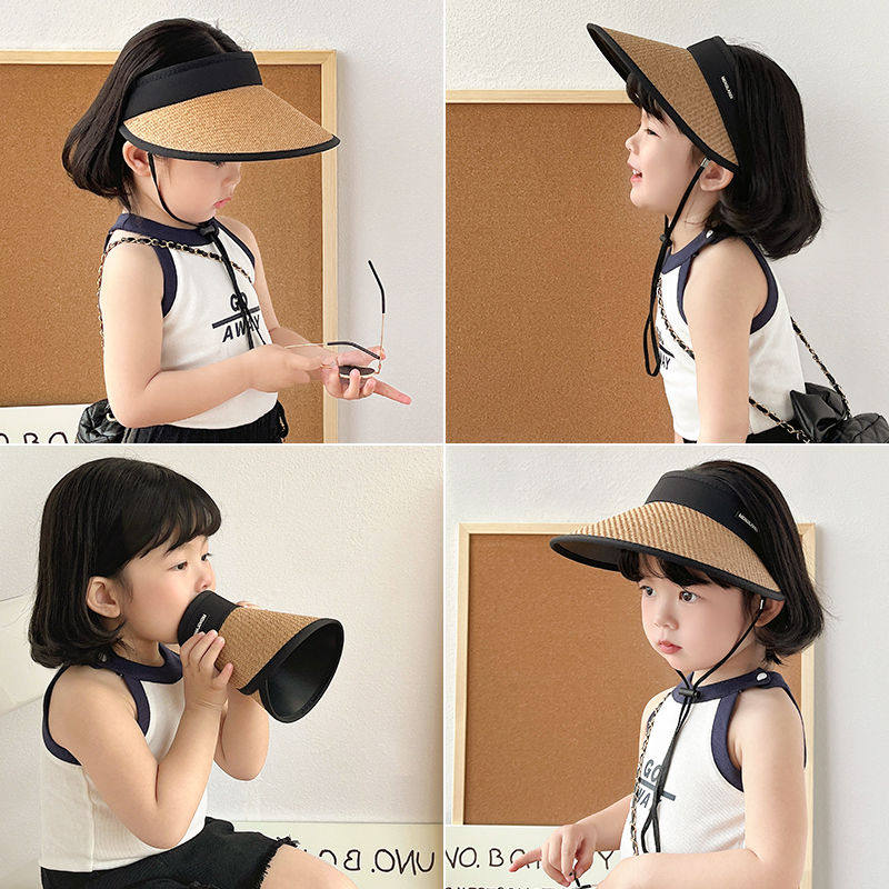 儿童帽子女孩夏天防晒帽防紫外线空顶帽男童可折叠大檐遮阳帽草帽