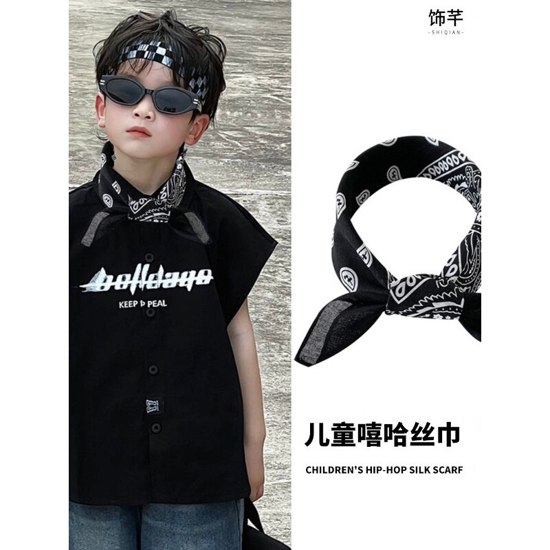 儿童丝巾男孩潮流方巾腰果花男童嘻哈头巾hiphop头巾街舞发带围巾