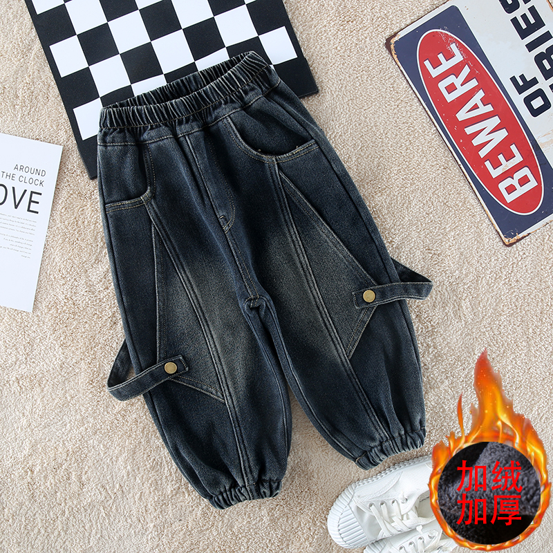 2025新款儿童加绒牛仔裤宝宝冬季