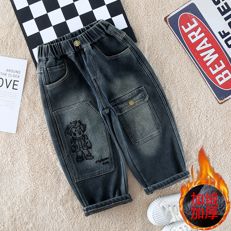 男童加绒牛仔裤秋冬2025新款