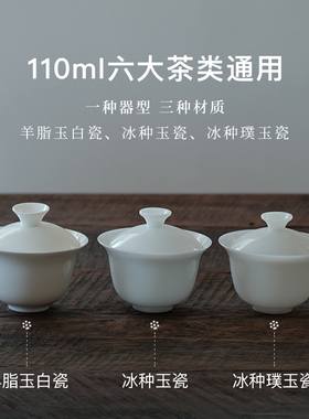 山风照月 110ml防烫二才高端盖碗 六大茶类通用  冰种璞玉羊脂玉