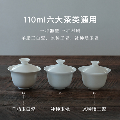 山风照月 110ml防烫二才高端盖碗 六大茶类通用  冰种璞玉羊脂玉