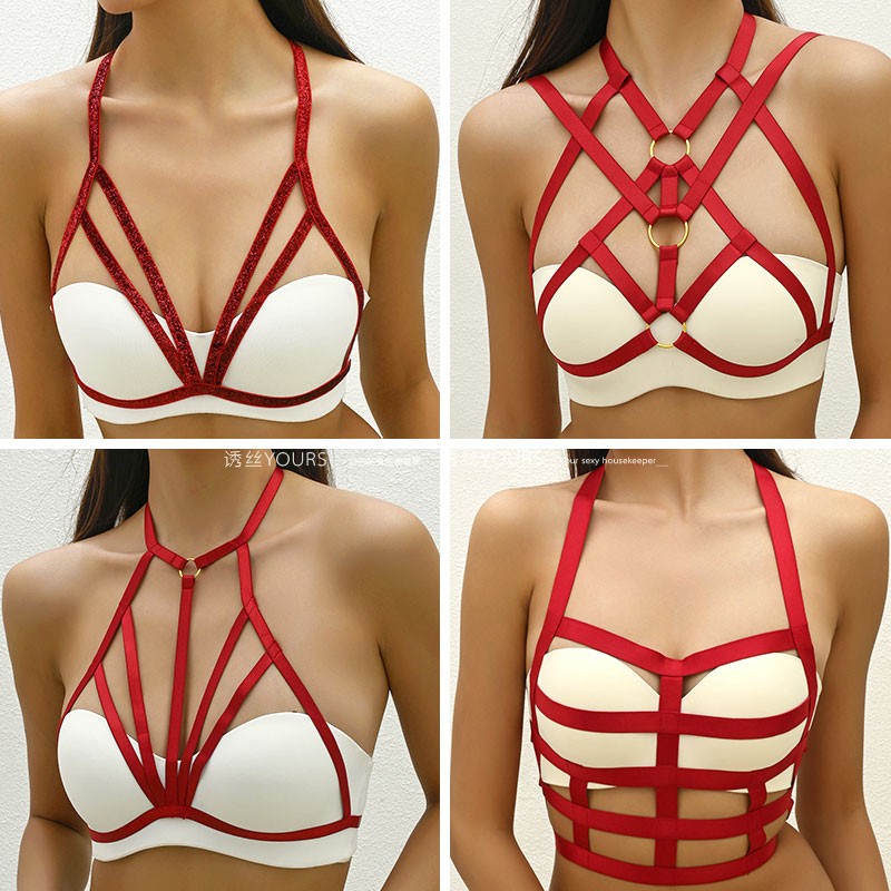 圣诞节红色情趣文胸大码可调弹力
