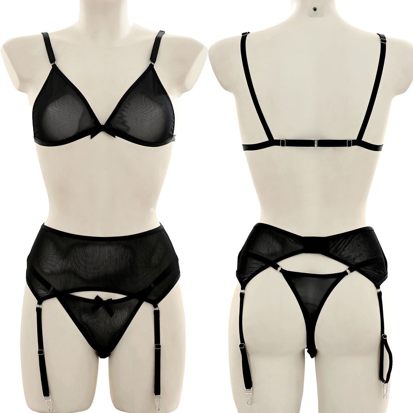 黑色法式浪漫吊袜带网纱透视性感