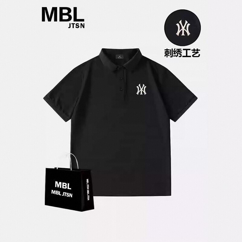 MBL&NY潮牌男士夏季2024年新款商务刺绣POLO衫休闲青少年黑色短