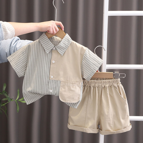男童夏套装新款洋气衬衫短袖套装