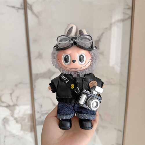 17cm拉布布衣服皮衣套装盲盒挂件一二三代labubu娃衣相机挂件皮裤