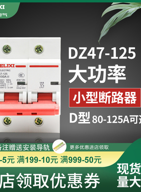 德力西断路器DZ47空气开关D型 80A 100A 125A家用2P大功率空开