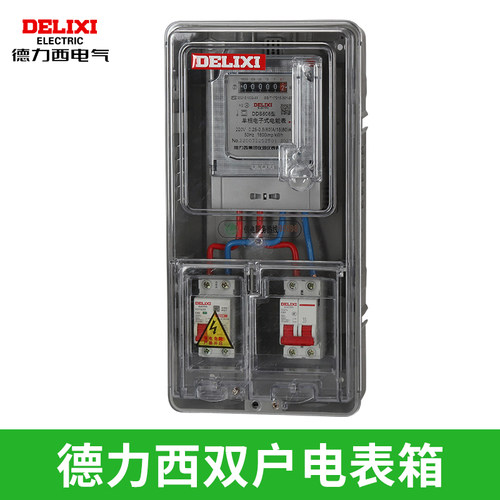 德力西单相电表箱家用出租房户外防水双开门220V明装透明塑料表盒