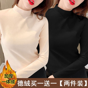 半高领德绒打底衫女春秋冬内搭2025年新款ins长袖t恤上衣加绒洋气