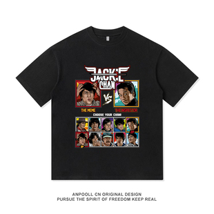 Chan经典 上衣服复古印花男装 角色美式 T恤衫 纯棉短袖 成龙叔Jackie