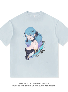 格温英雄联盟LOL灵罗娃娃印花拳头周边夏美式重磅纯棉短袖T恤男装