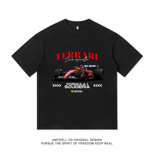 宽松上衣服 男装 F1法拉车队汉密尔顿纪念纯棉利复古印花短袖 T恤衫