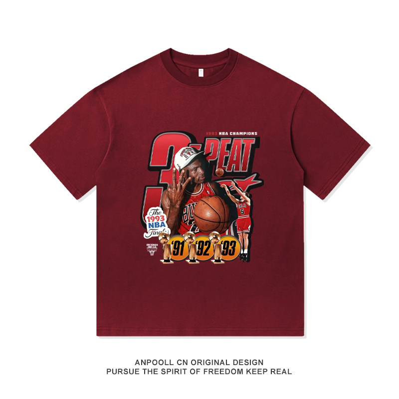 迈克尔乔纪念篮球丹运动复古印花纯棉宽松短袖T恤衫美式高街男装