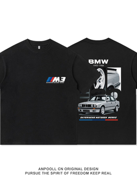 宝马E30改装赛车文化MPOWER纯棉印花短袖T恤衫男装宽松上衣服休闲